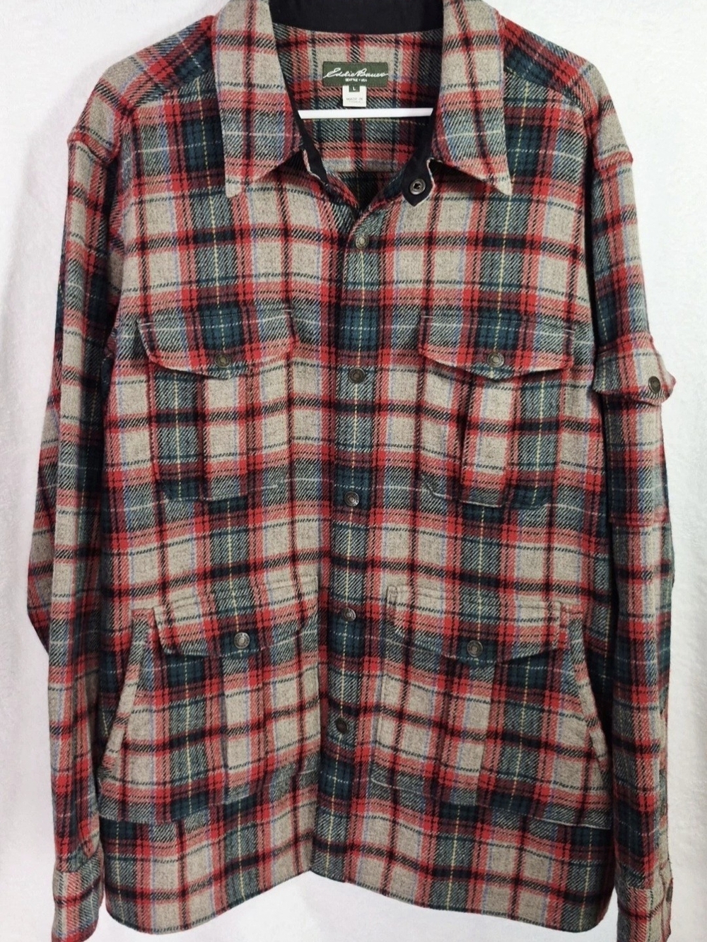 Eddie Bauer Plaid Jacket - Gray, Red, Blue Men Large Wool Blend